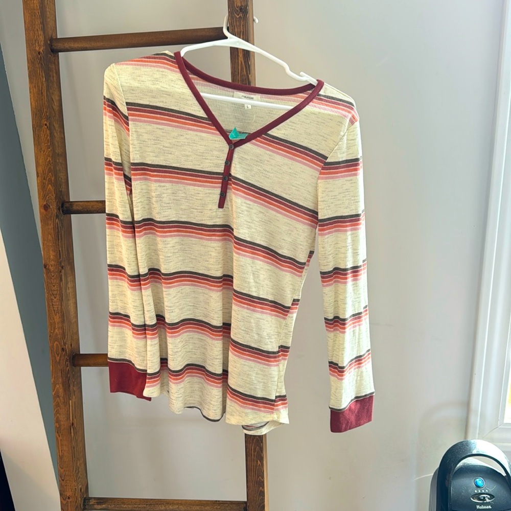 Cream Ribbed Striped Long Sleeve T-shirt